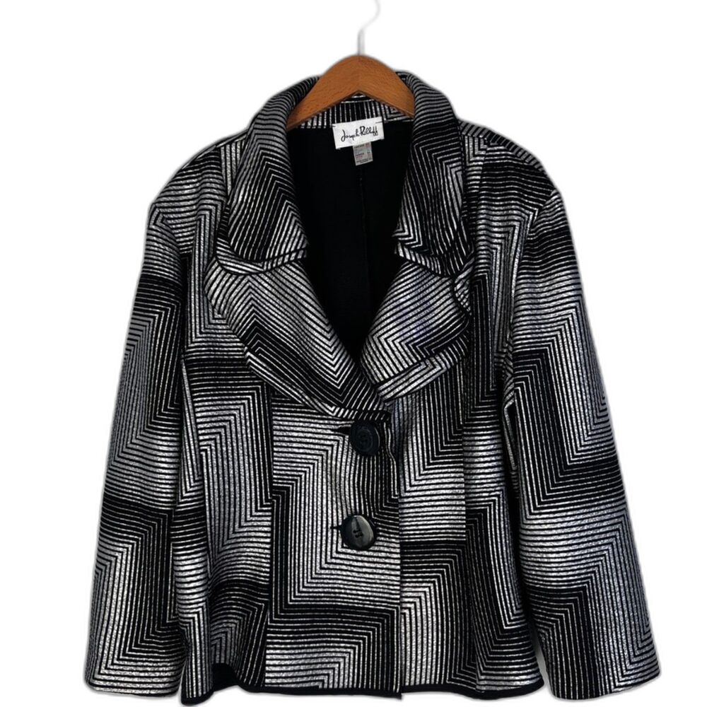 Joseph Ribkoff Black Gray Geometric Structured Collar Blazer Jacket Size 22